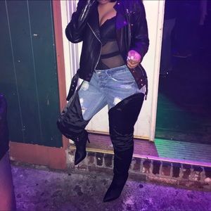 PLT Black High Over The Knee Satin Boots